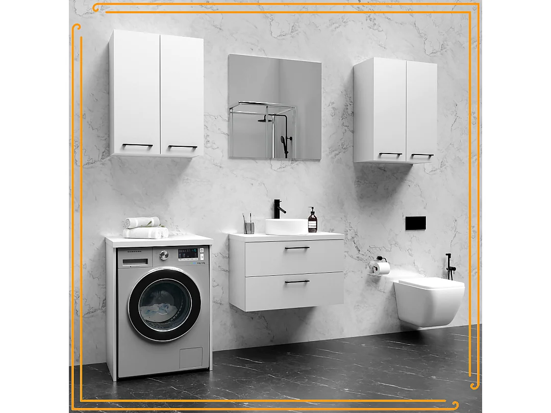 Armoire de salle de bain suspendue 80 cm sous le lavabo commode blanche