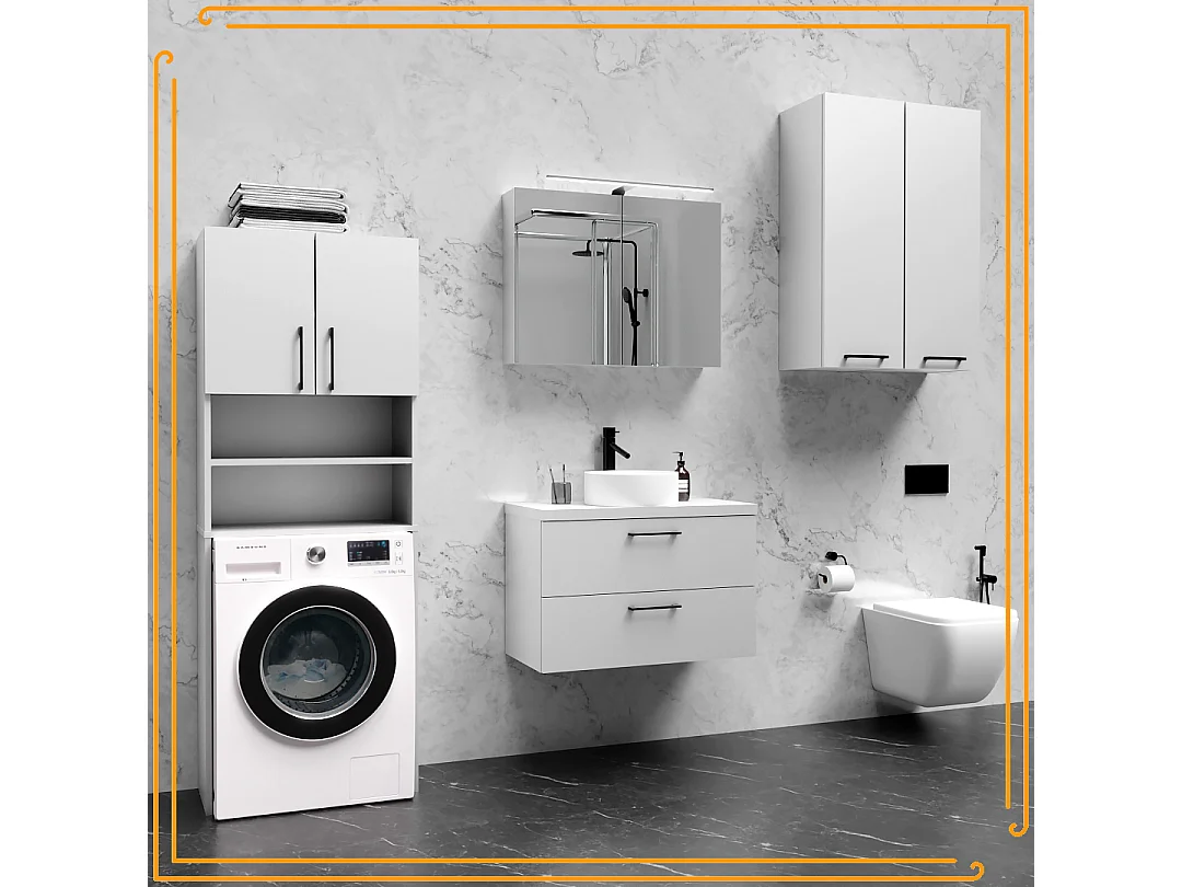 Armoire de salle de bain suspendue 80 cm sous le lavabo commode blanche