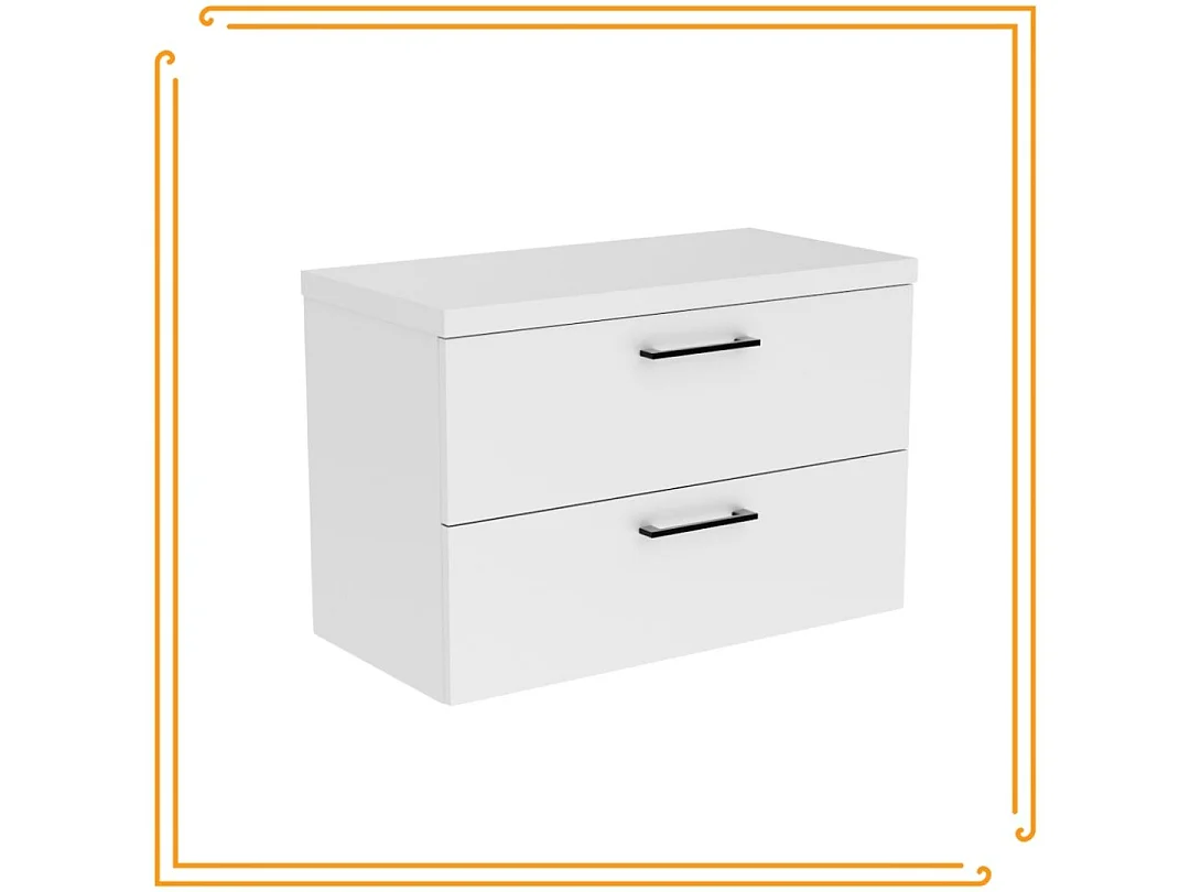 Hängender Badezimmerschrank 80 cm für Aufsatzwaschbecken in Weiß.