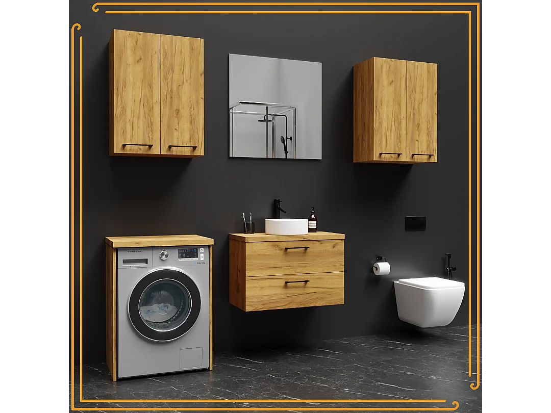 Szafka Łazienkowa Wisząca 80 cm Pod Umywalkę Nablatowa Komoda Dąb Craft