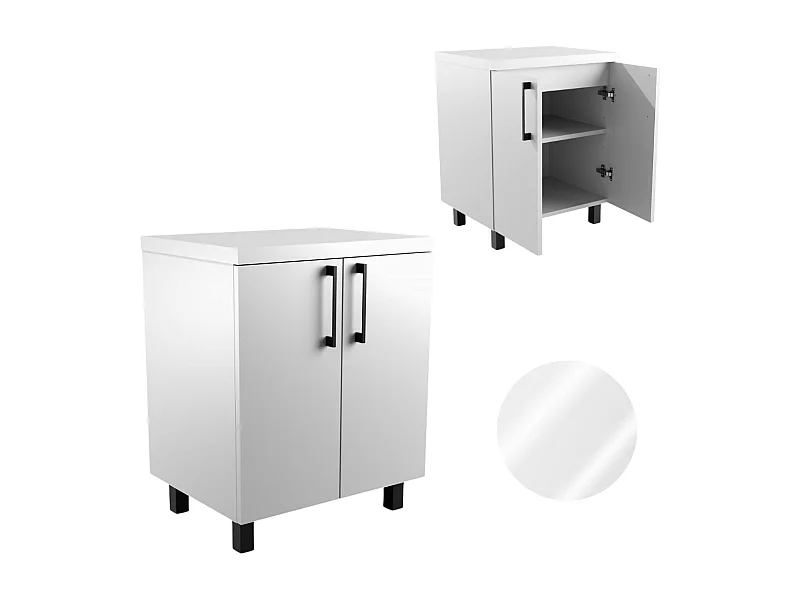 Armoire de salle de bain debout 60 cm pour lavabo sur plan de travail, commode blanche