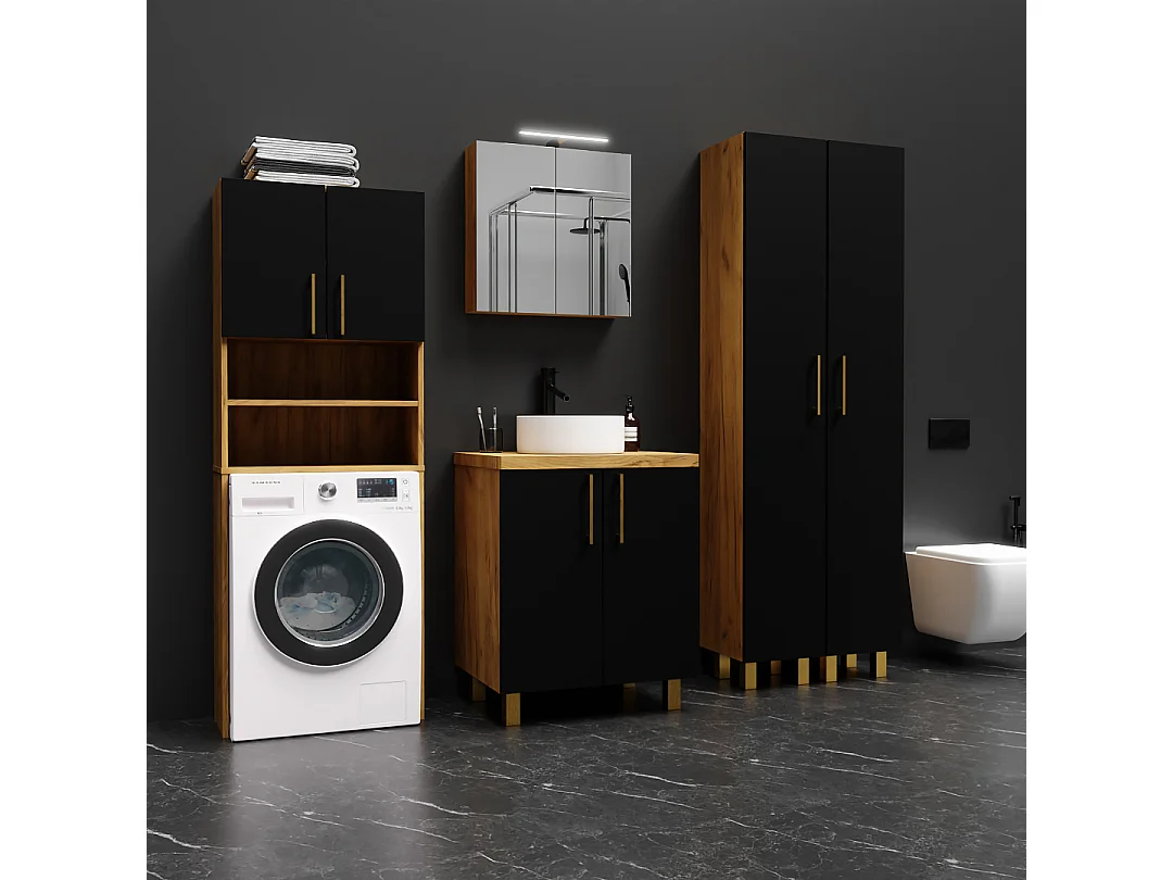 Armoire de salle de bain debout 60 cm pour lavabo sur plan de travail, commode blanche