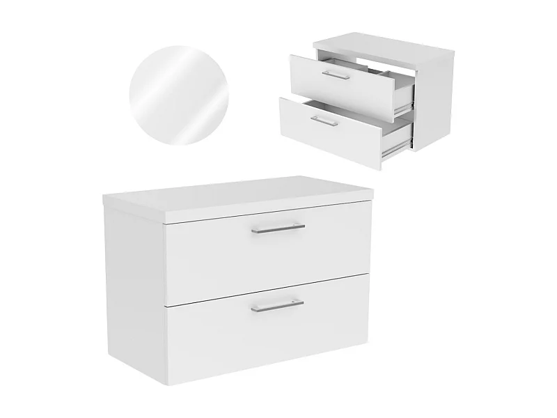 Hängender Badezimmerschrank 80 cm für Aufsatzwaschbecken - Weiß.