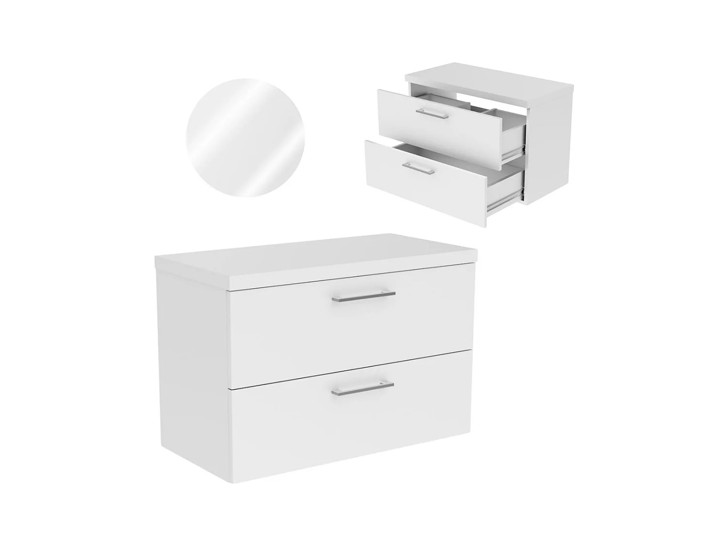 Armoire de salle de bain suspendue 80 cm pour vasque à poser, commode blanche.