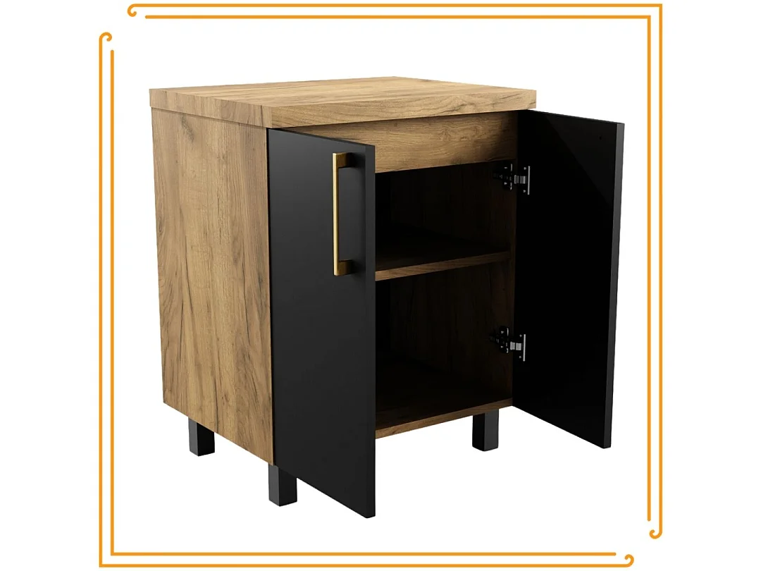 Armoire de Salle de Bain sur Pied 60 cm pour Lavabo sur Plan en Chêne Craft Noir