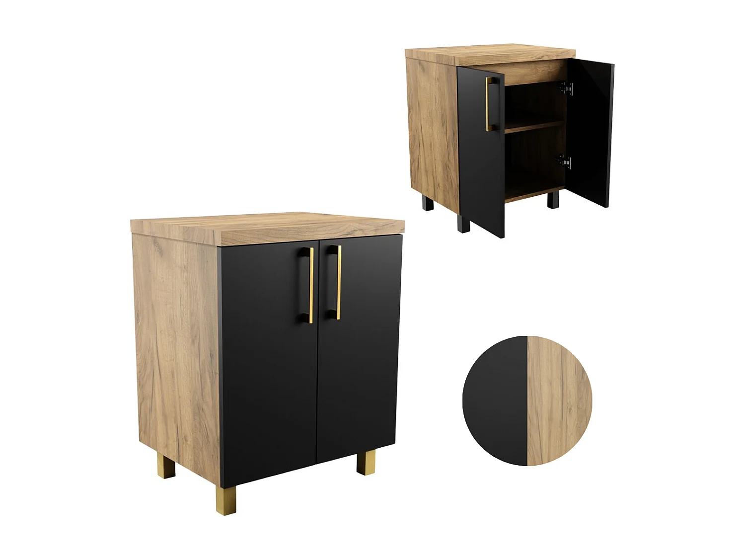 Armoire de Salle de Bain sur Pied 60 cm pour Lavabo sur Plan en Chêne Craft Noir