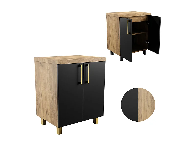 Armoire de Salle de Bain sur Pied 60 cm pour Lavabo sur Plan en Chêne Craft Noir