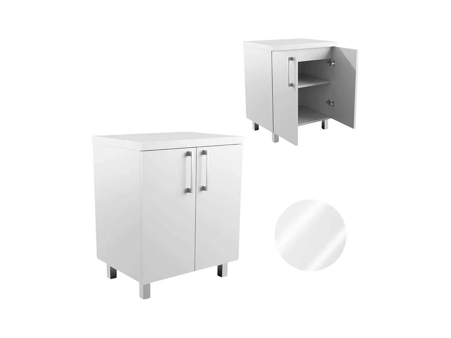 Armoire de salle de bain sur pied de 60 cm pour vasque à poser, commode blanche