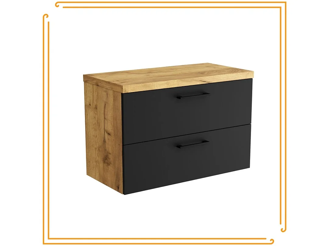 Hangend badkamerkastje van 80 cm voor opzetwastafel, zwart eiken commode