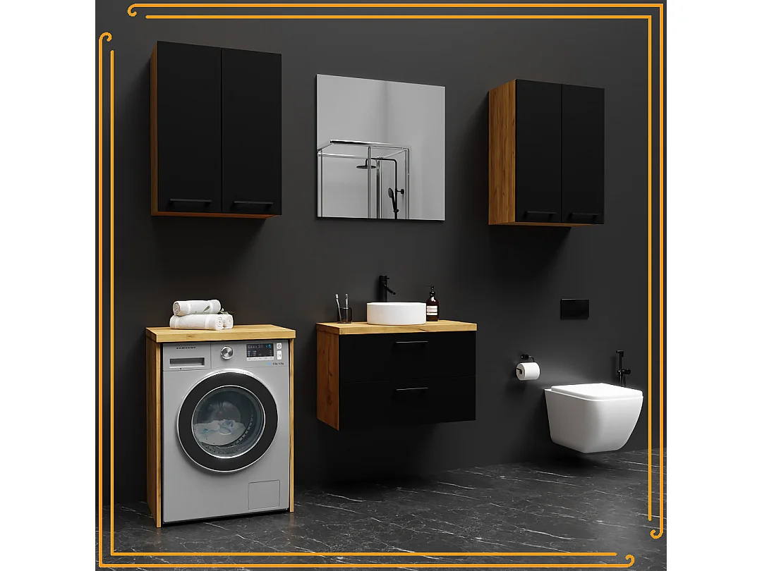 Armoire de salle de bain suspendue 80 cm sous le lavabo, commode en chêne noir.