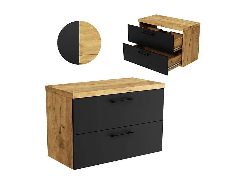 Armoire de salle de bain suspendue 80 cm sous le lavabo, commode en chêne noir.