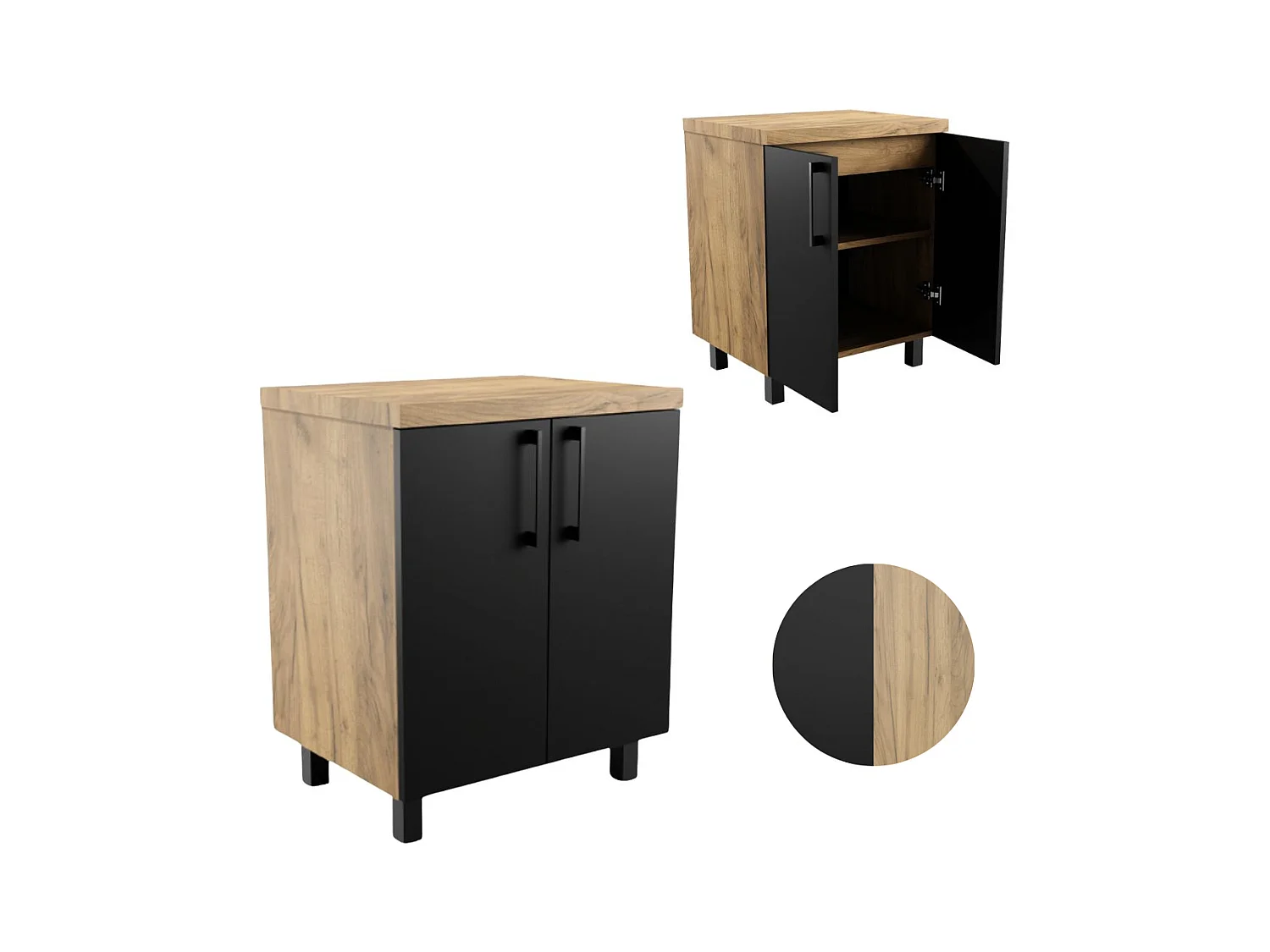 Armoire de salle de bain sur pied 60 cm pour lavabo encastré Chêne Craft Noir