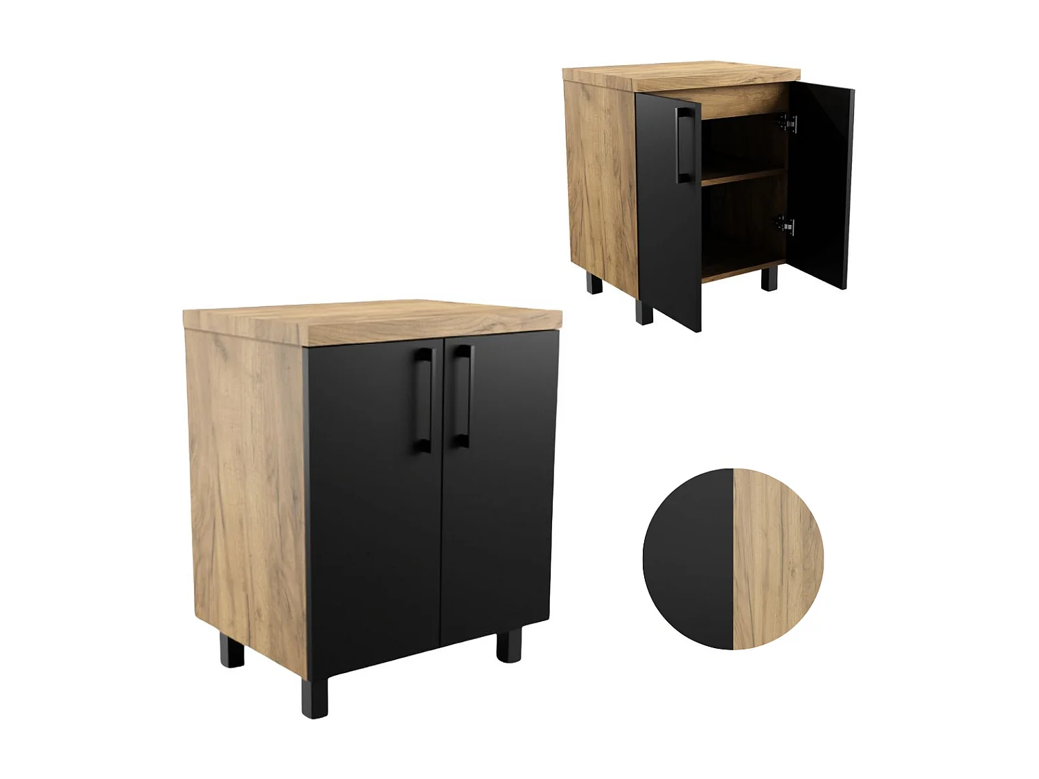 Armoire de salle de bain sur pied 60 cm pour lavabo encastré Chêne Craft Noir
