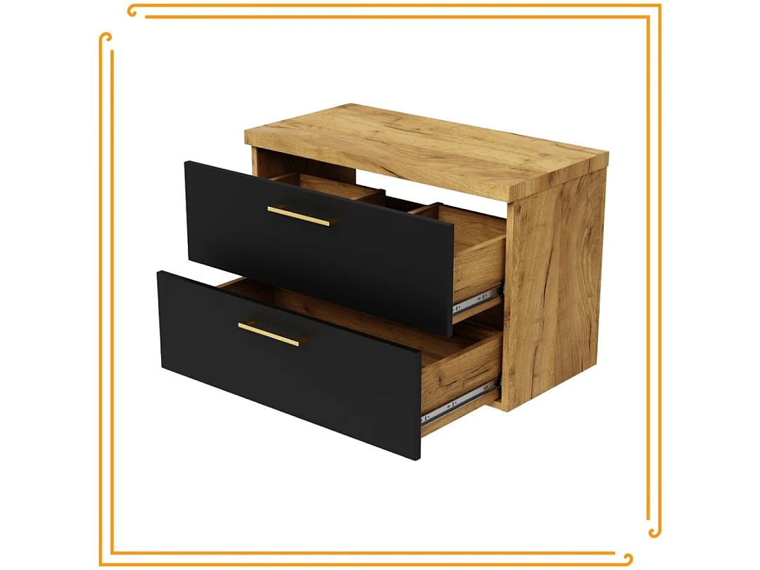 Armoire de salle de bain suspendue de 80 cm pour lavabo sur plan en chêne noir.