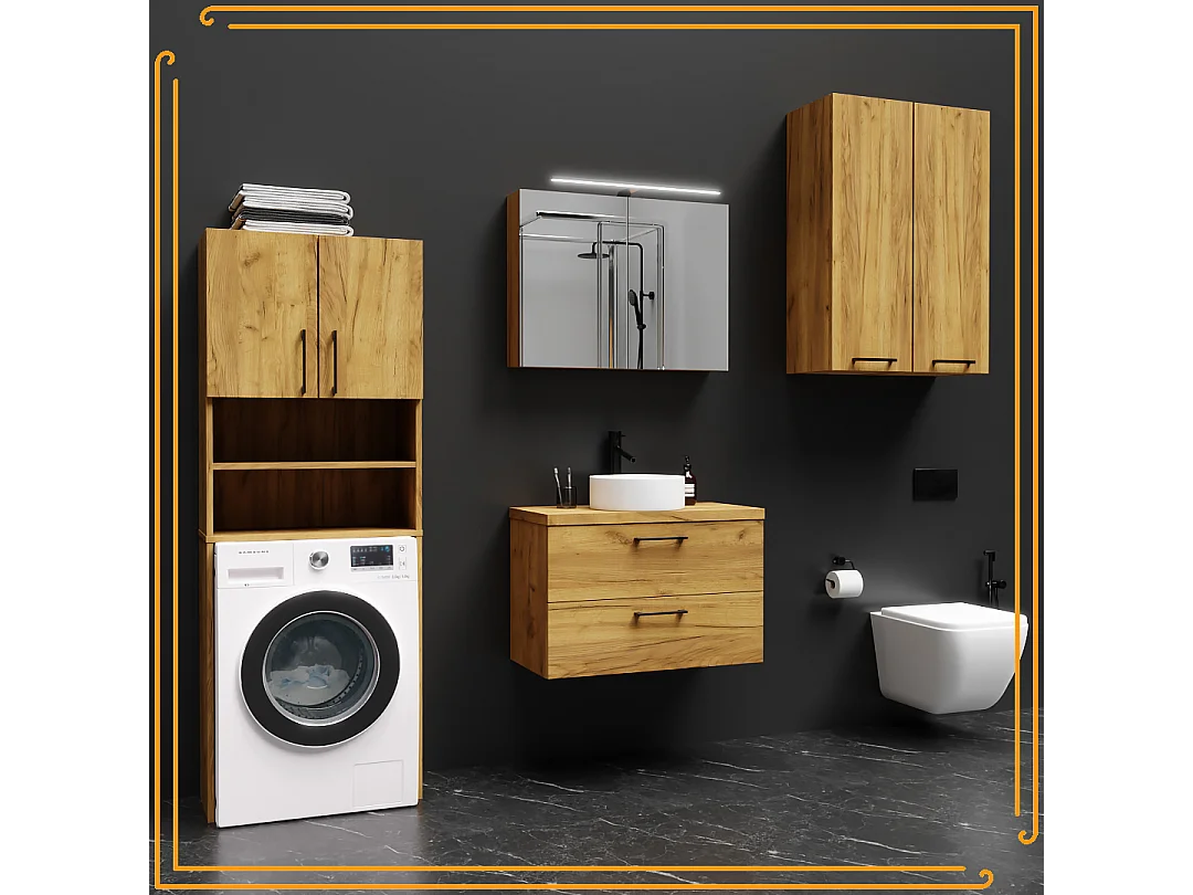 Armoire de Salle de Bain au-dessus de la Machine à Laver Sèche-Linge Colonne Étagère Intégrée pour Appareils Ménagers Chêne Craft