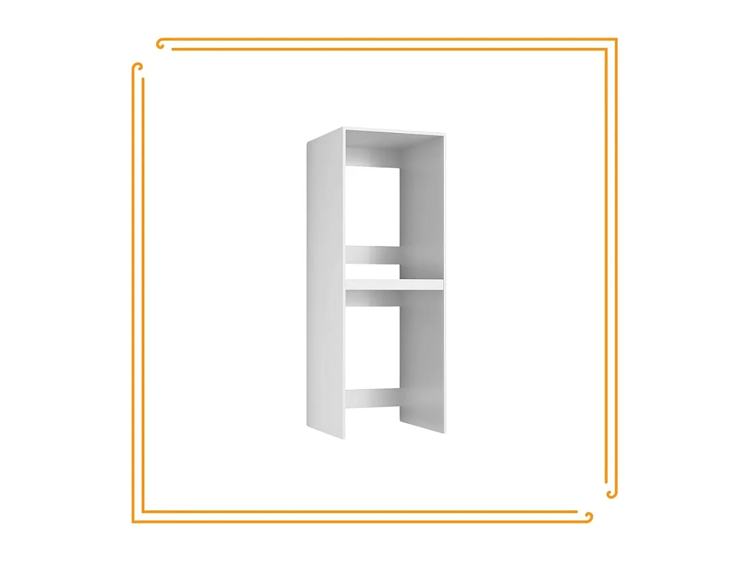 Armario de baño sobre lavadora y secadora, columna de estantería para electrodomésticos en color blanco.