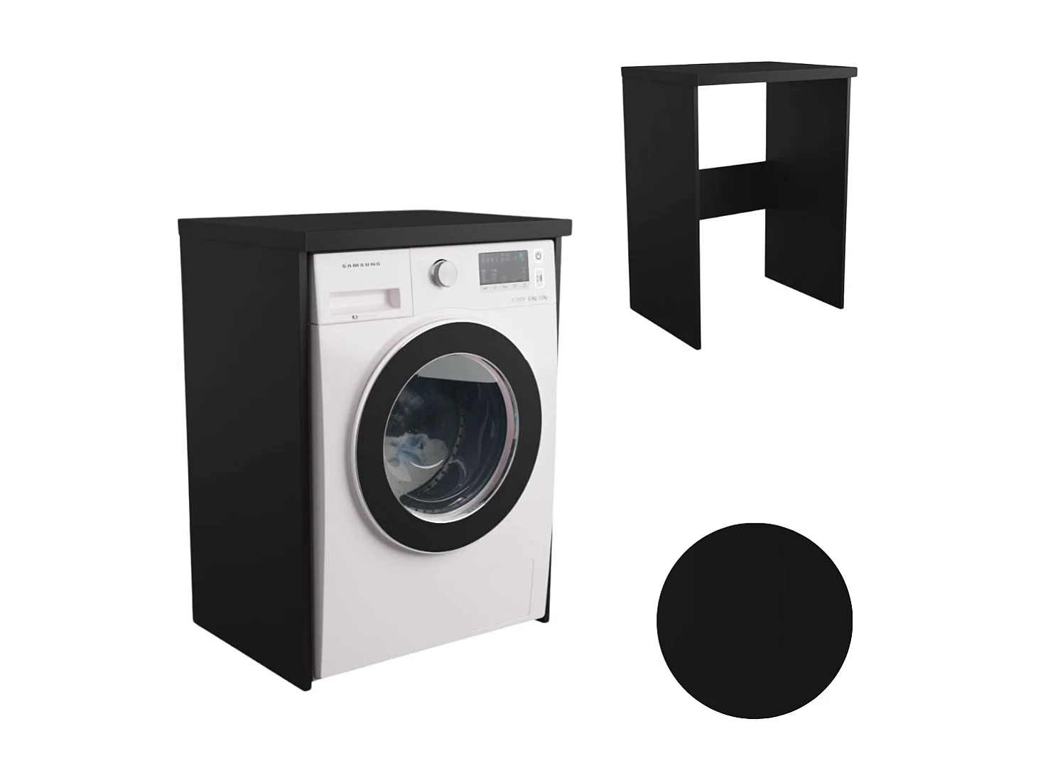 Armoire de salle de bain pour machine à laver et sèche-linge en noir. Idéal pour ranger vos appareils électroménagers.