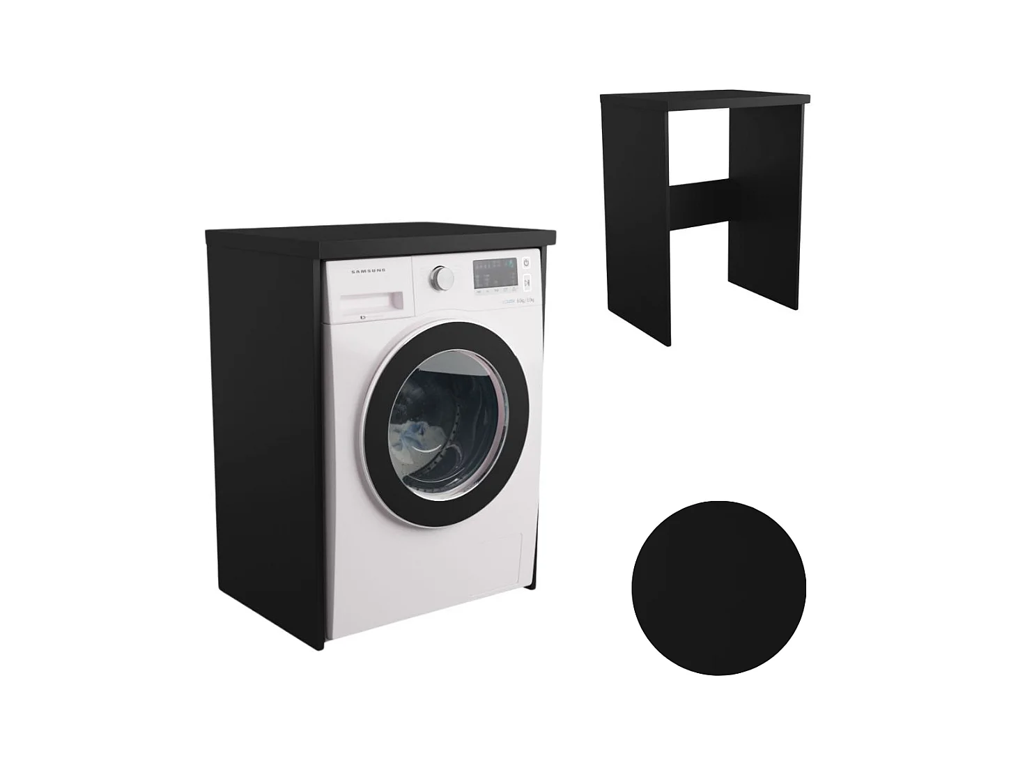Armoire de salle de bain pour machine à laver et sèche-linge en noir. Idéal pour ranger vos appareils électroménagers.