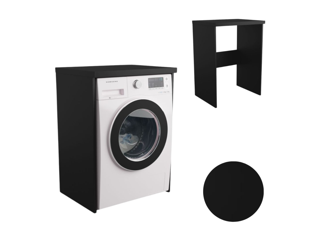 vente unique Armoire de salle de bain pour machine à laver et sèche-linge en noir. Idéal pour ranger vos appareils électroménagers