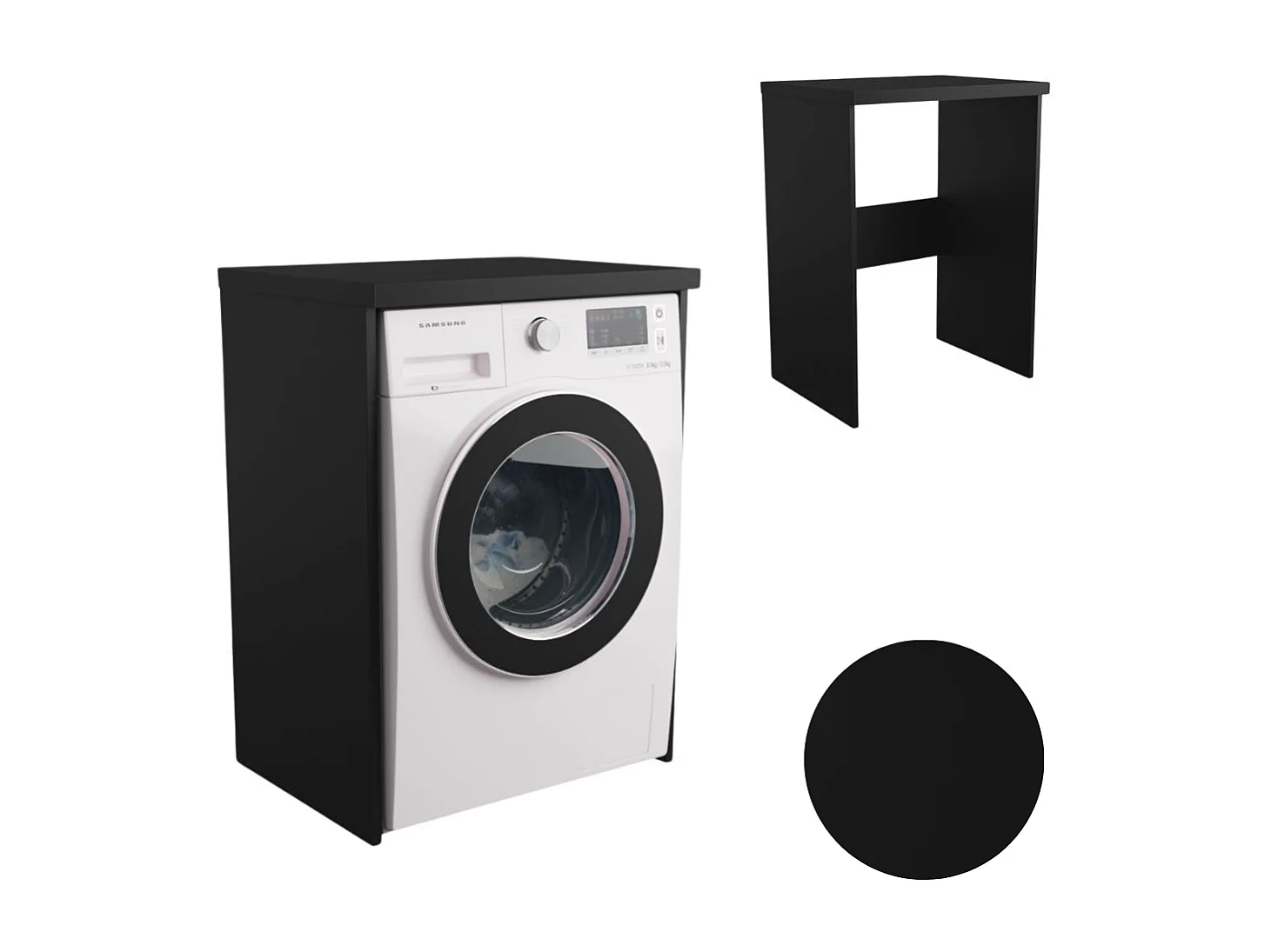 Armario de baño para lavadora y secadora en negro. Ideal para guardar sus electrodomésticos