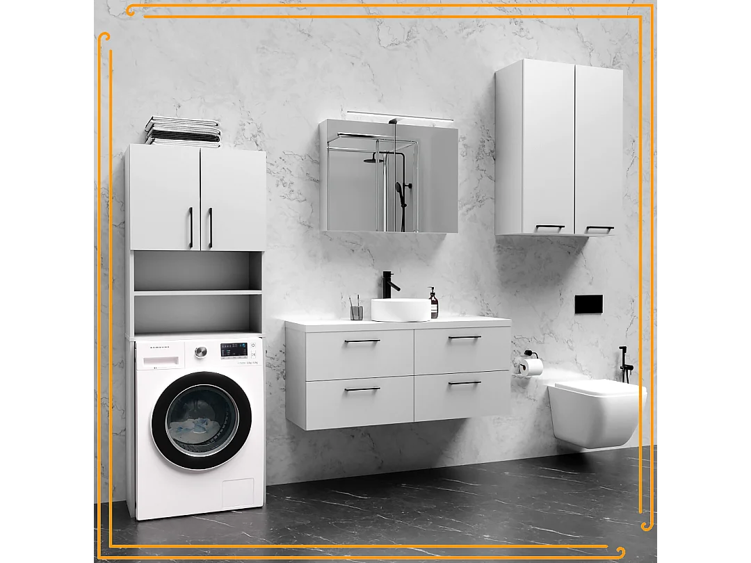 Szafka Łazienkowa Nad Pralkę Suszarkę Słupek Regał Zabudowa AGD Biała