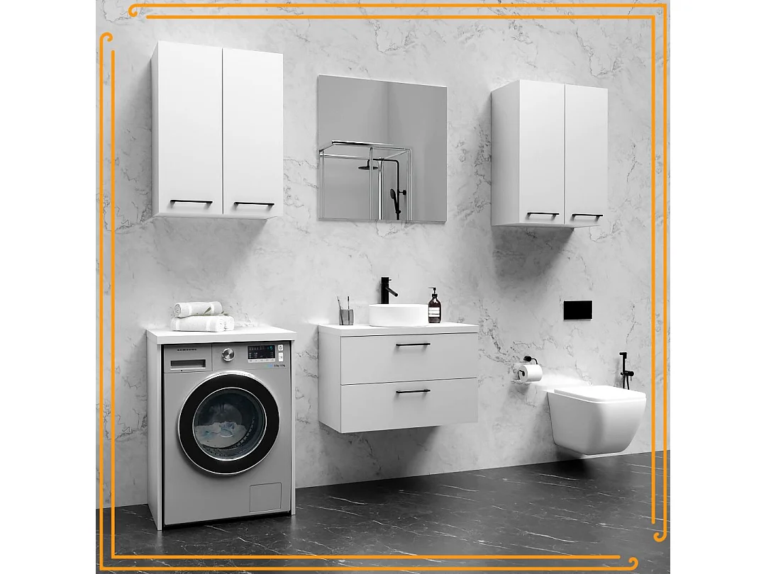 Armoire de Salle de Bain au-dessus de la Machine à Laver Sèche-linge Colonne Étagère Intégrée Blanc Electroménager