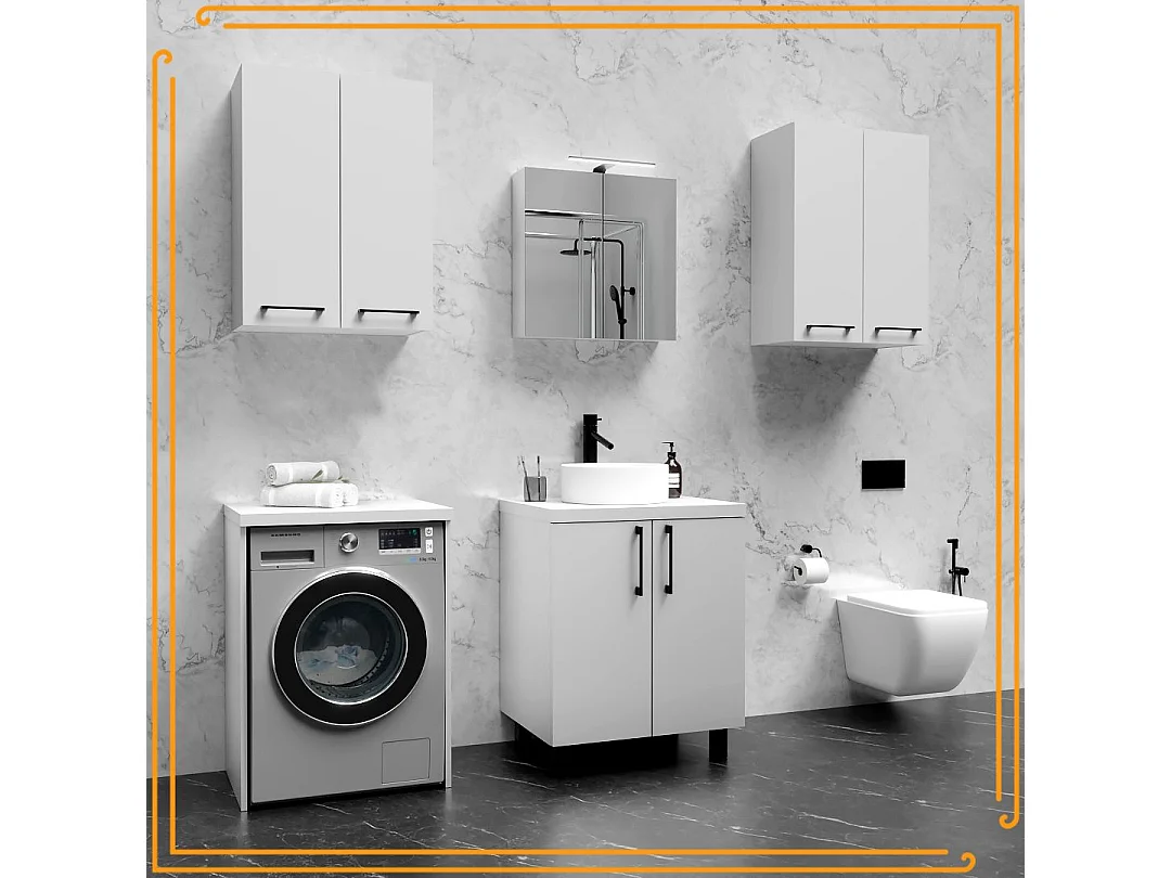 Armoire de Salle de Bain au-dessus de la Machine à Laver Sèche-linge Colonne Étagère Intégrée Blanc Electroménager