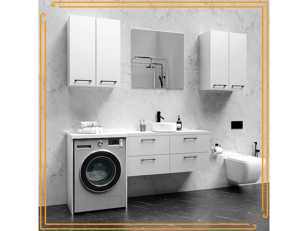 Armoire de Salle de Bain au-dessus de la Machine à Laver Sèche-linge Colonne Étagère Intégrée Blanc Electroménager