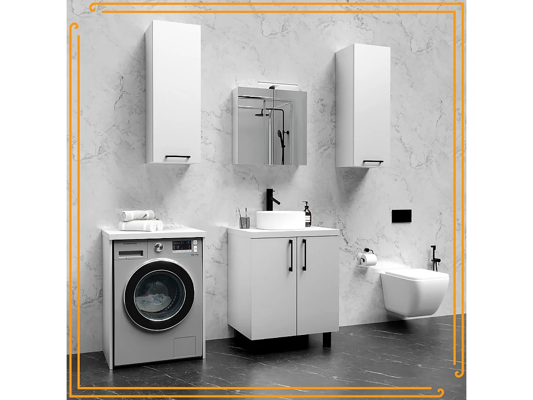 Armoire de Salle de Bain au-dessus de la Machine à Laver Sèche-linge Colonne Étagère Intégrée Blanc Electroménager