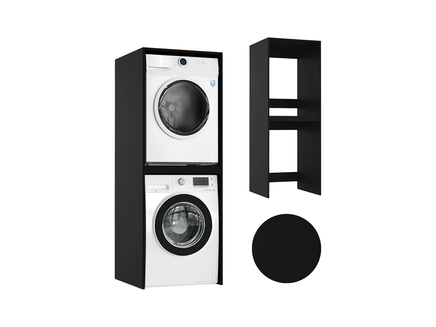 Kast voor Badkamer Boven Wasmachine en Droger Kolomkast Apparatuur Zwart