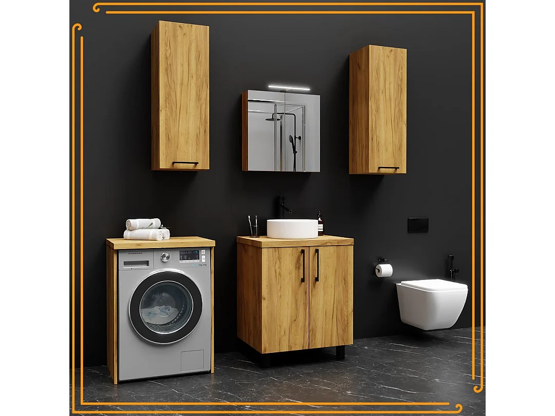 Kast voor Badkamer Boven Wasmachine Droger Kolomkast Opbergkast Eiken Craft