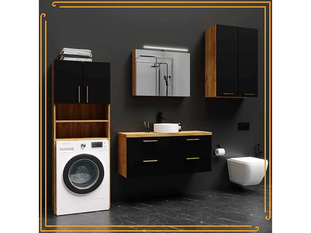 Kast voor Badkamer Boven Wasmachine Droger Kolomkast Opbergkast Apparatuur Eiken Zwart