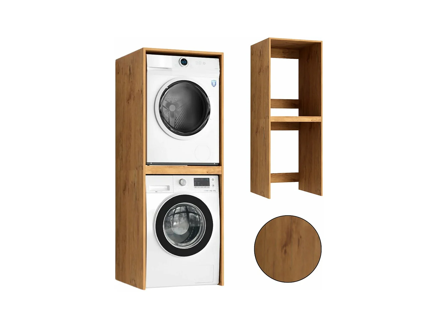 Schrank für Badezimmer über Waschmaschine und Trockner Säulenschrank Regal Einbauschrank Eiche Lancelot