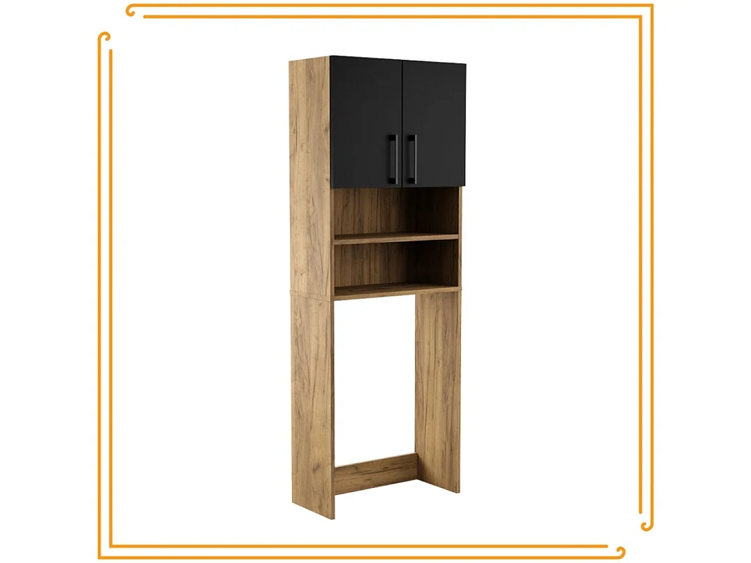 Armoire de salle de bain pour machine à laver et sèche-linge, colonne de rangement pour électroménager en chêne noir.