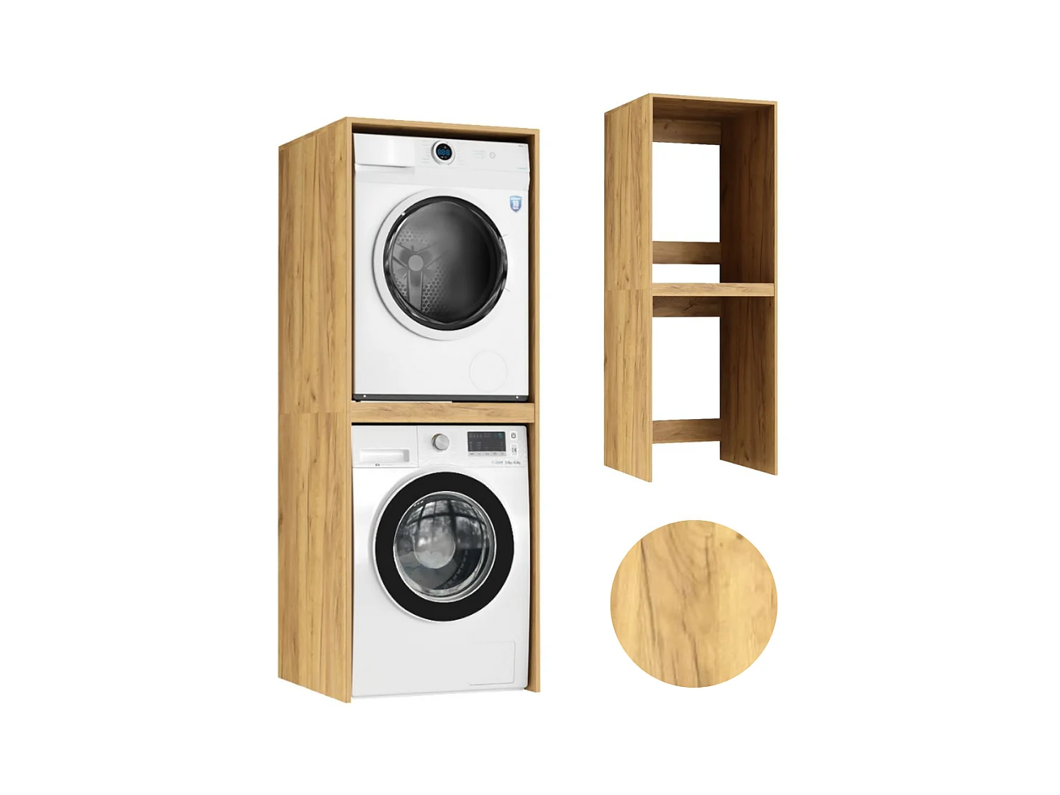 Kast voor Badkamer Boven Wasmachine en Droger Kolomkast Opbergkast Wit Craft Oak
