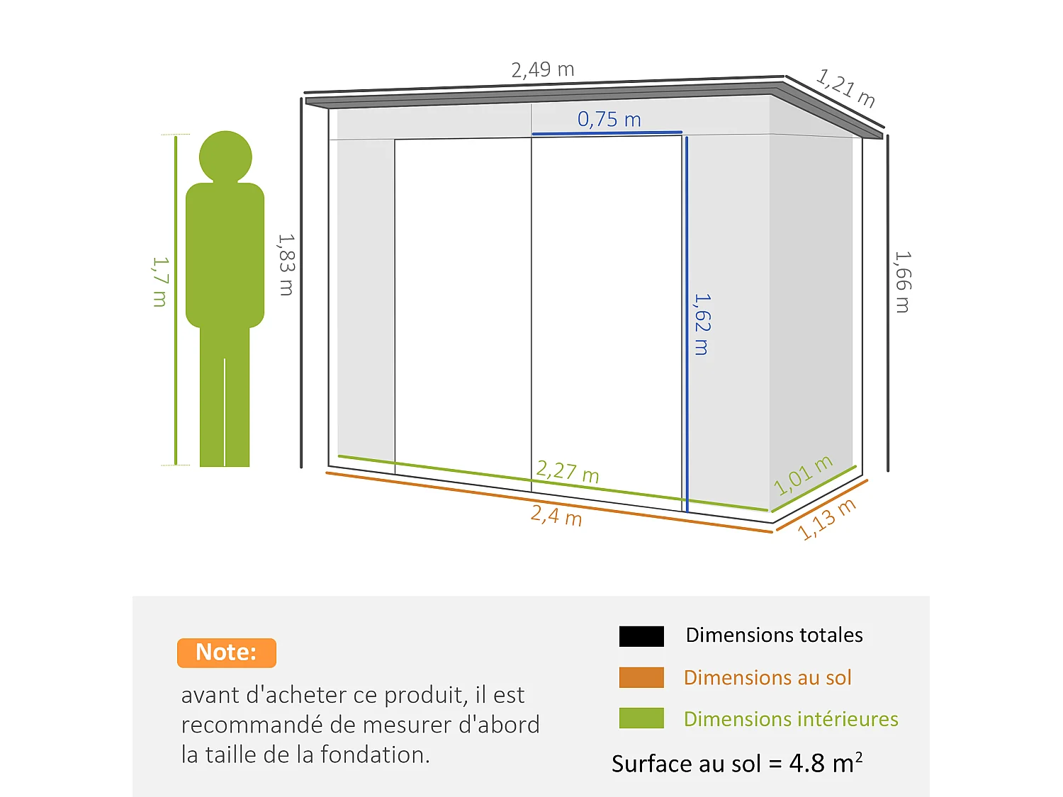 Abri de jardin 3 m² tôle d'acier 2 portes verrouillables 2 évents toit incliné