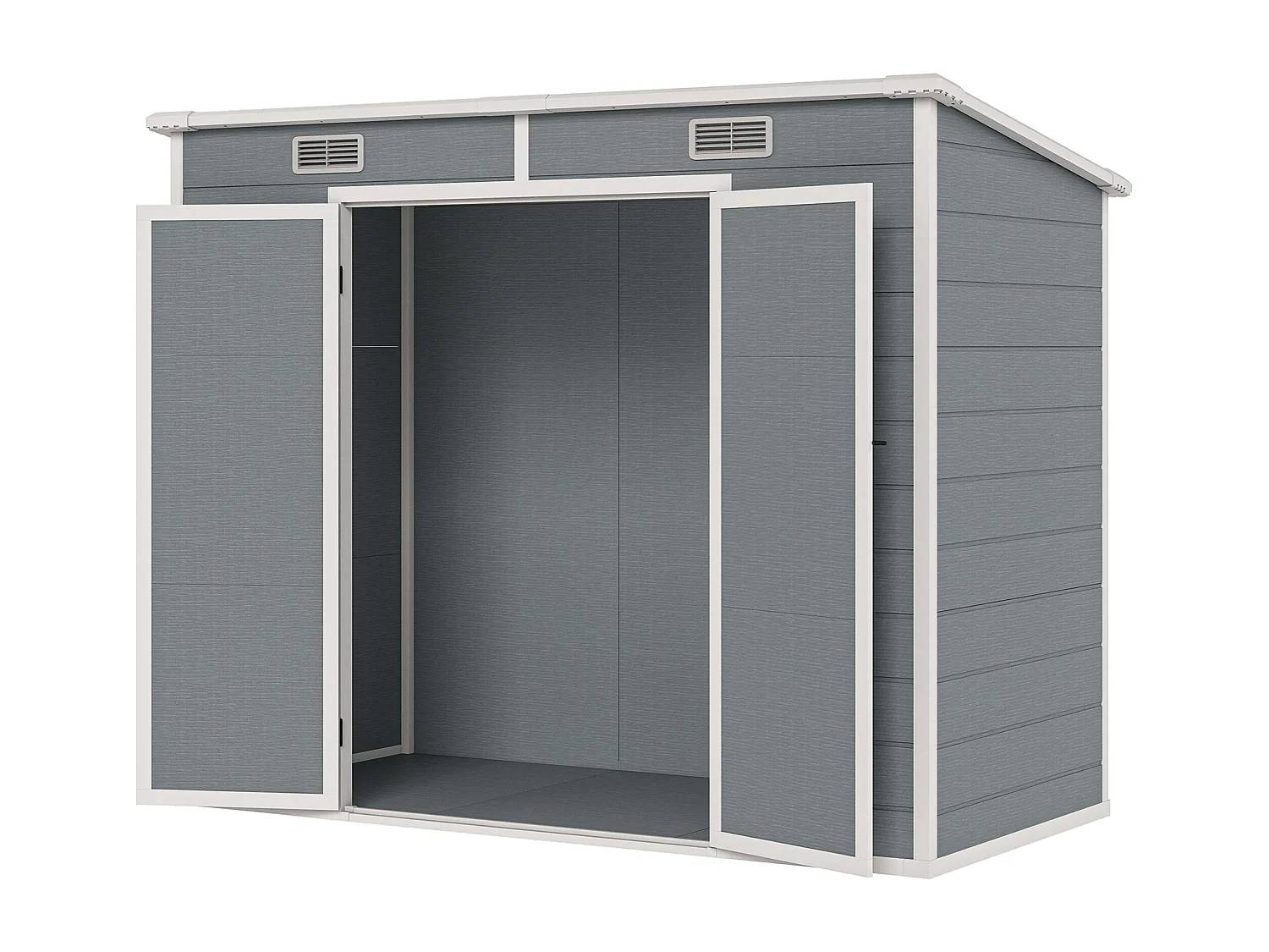 Abri de jardin 2,54 m² dim. 2,4 x 1,3 m - fondation incluse - fenêtre, 2 portes, aérations - alu PP gris blanc