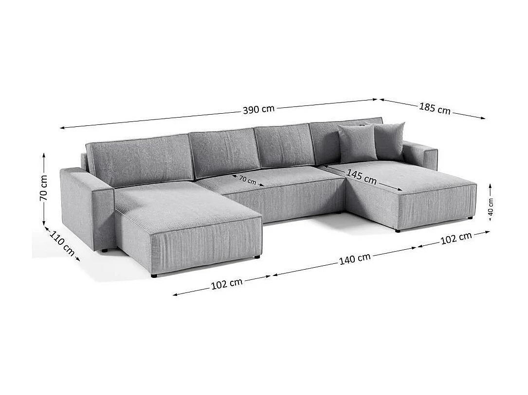 WOHNLANDSCHAFT Parys U mit Schlaffunktion hellgrau