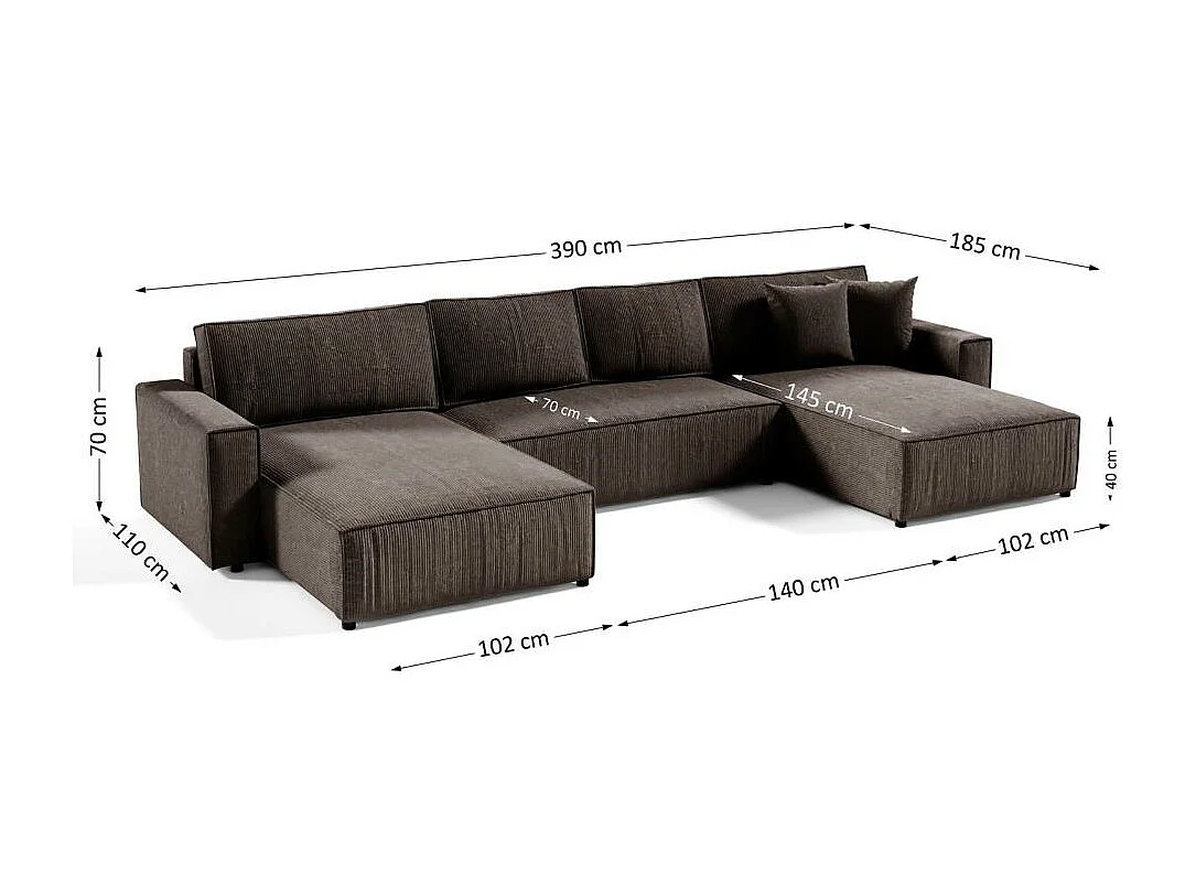 CANAPE Parys U avec fonction sommeil marron