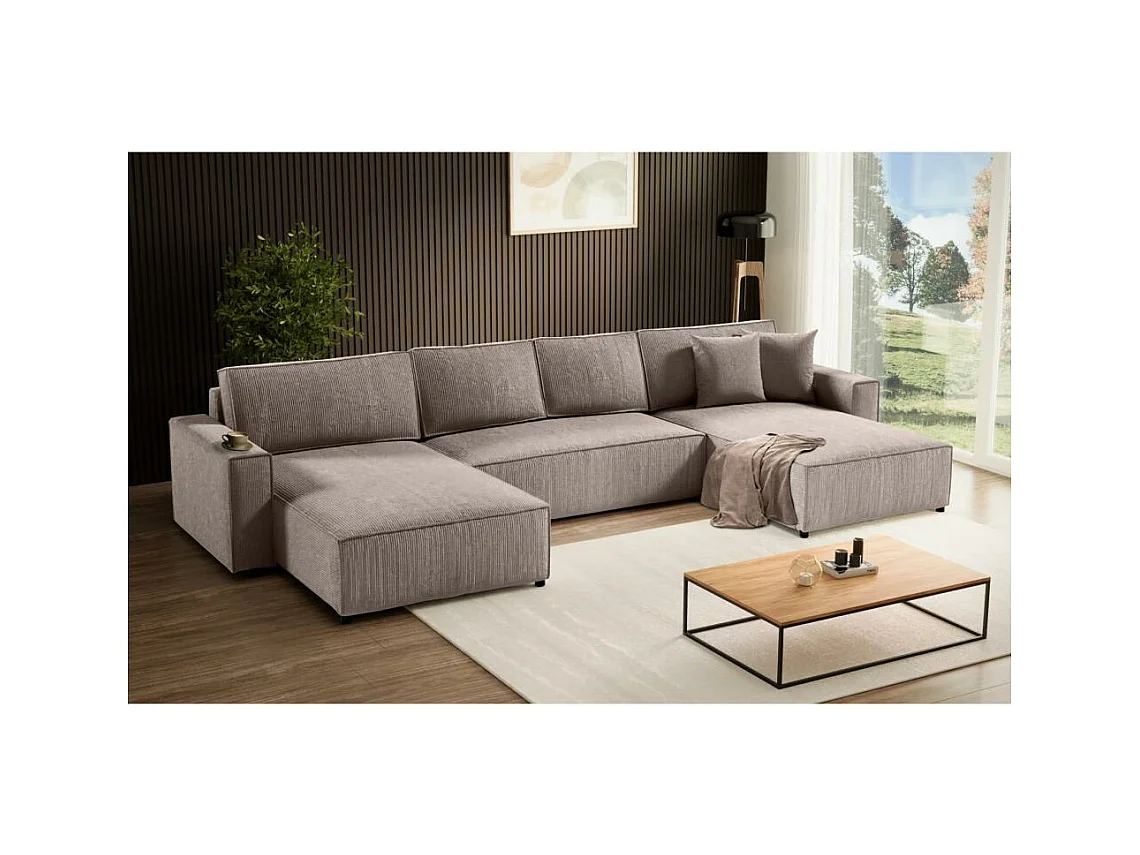 CANAPE Parys U avec fonction sommeil beige