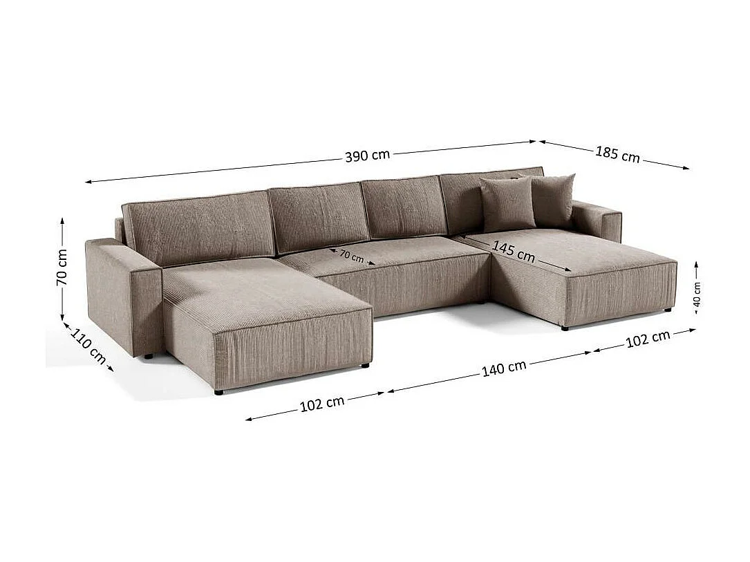 CANAPE Parys U avec fonction sommeil beige