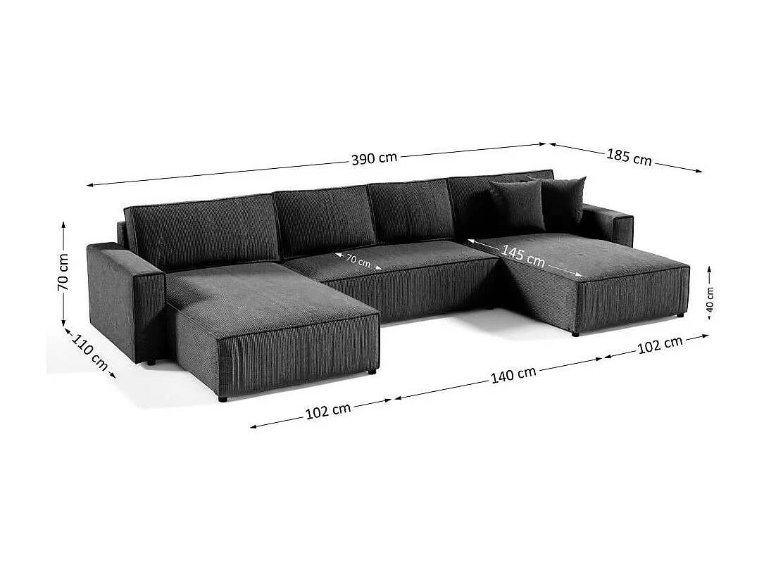 WOHNLANDSCHAFT Parys U mit Schlaffunktion dunkelgrau