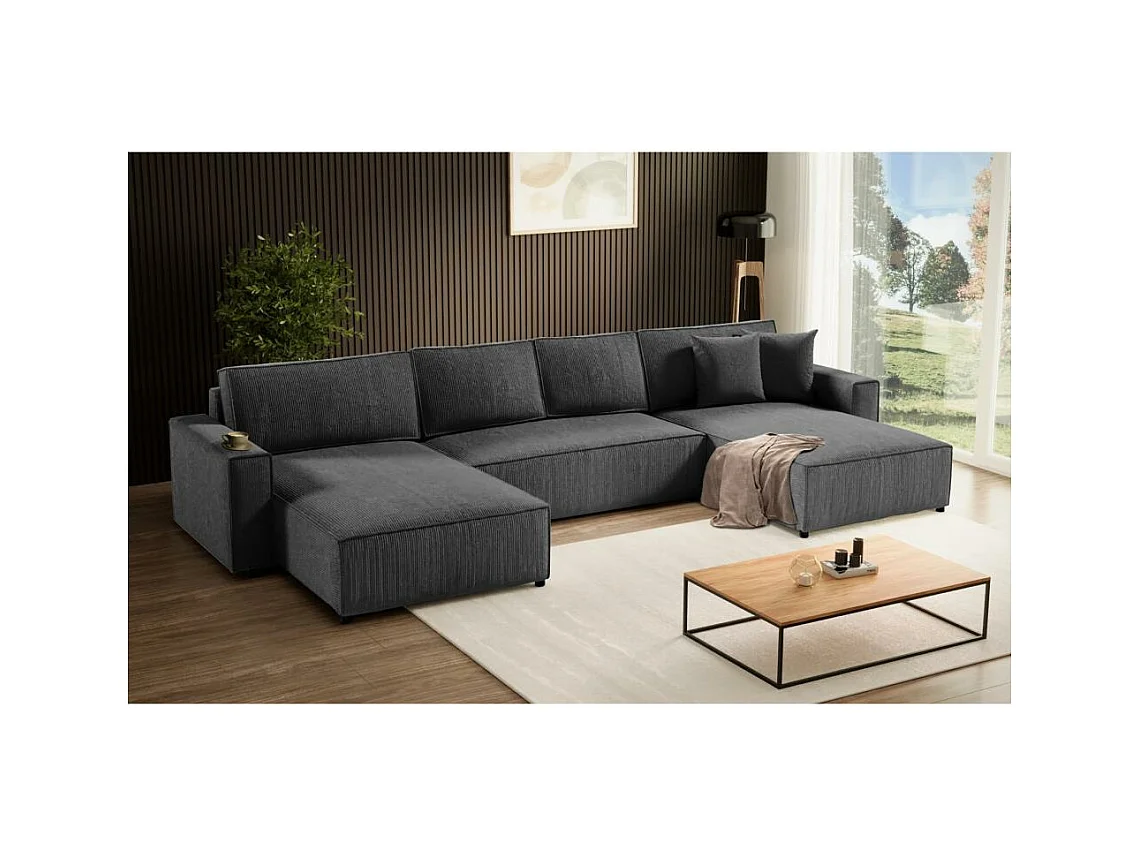 CANAPE Parys U avec fonction sommeil gris foncé