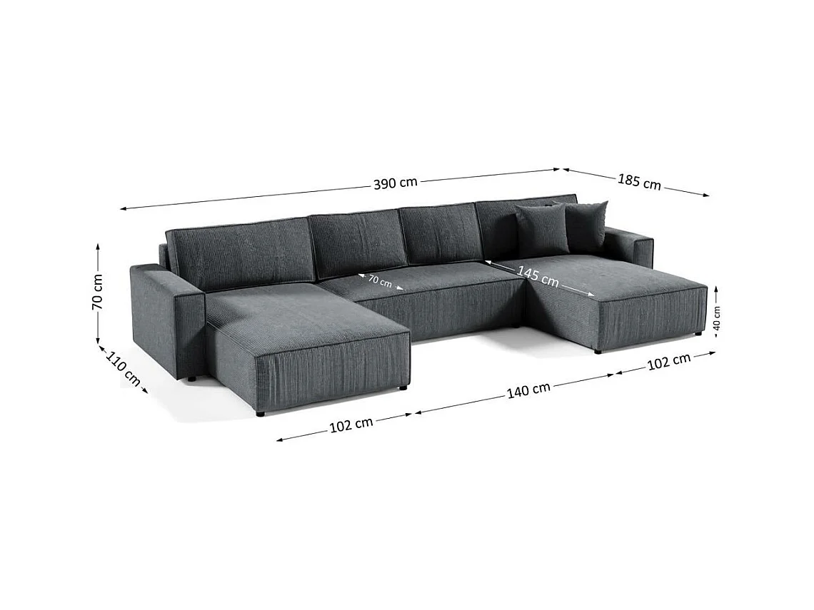 WOHNLANDSCHAFT Parys U mit Schlaffunktion grau