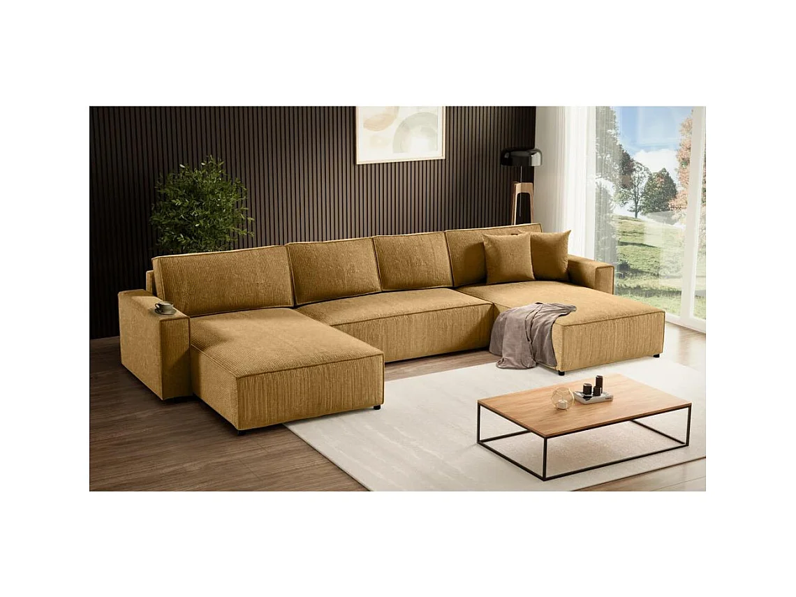 CANAPE Parys U avec fonction sommeil jaune foncé