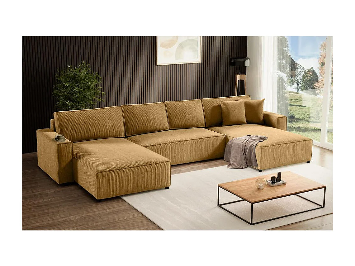 CANAPE Parys U avec fonction sommeil jaune foncé