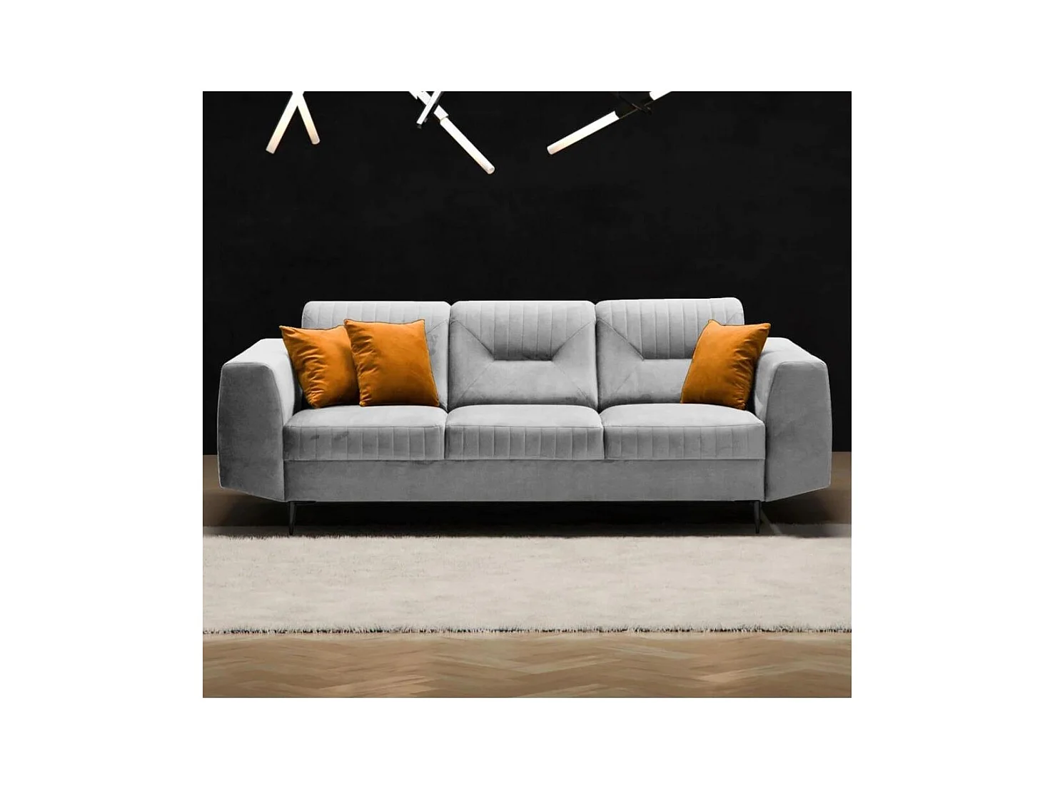 3-SITZER SOFA Venezia hellgrau mit schwarzen Beinen