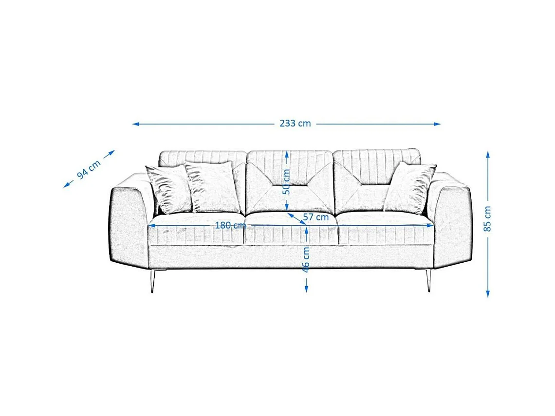 3-SITZER SOFA Venezia hellgrau mit schwarzen Beinen