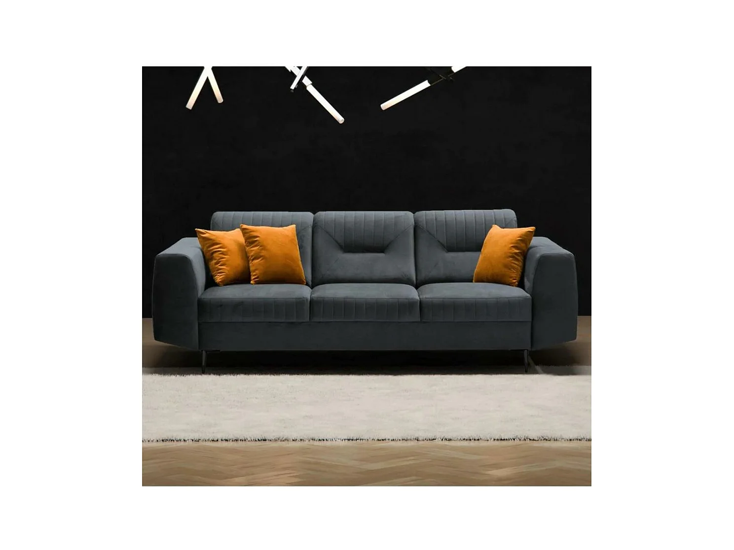3-SITZER SOFA Venezia dunkelgrau mit schwarzen Beinen
