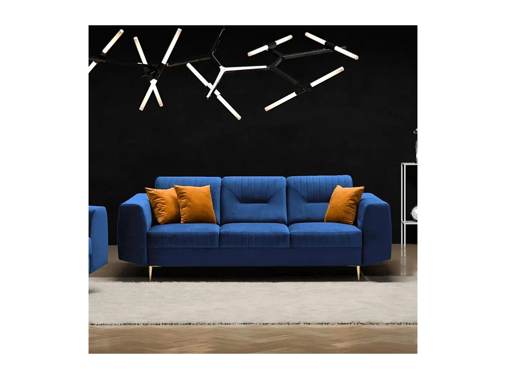 3-SITZER SOFA Venezia dunkelblau mit goldenen Beinen